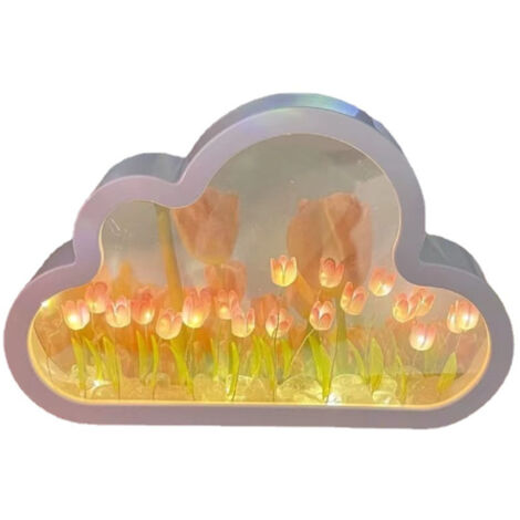 Lampe tulipe, veilleuse miroir tulipe à faire soi-même, lampe nuage pour chambre, lampe de table tulipe LED faite main, décoration pour couples, amis et enfants.