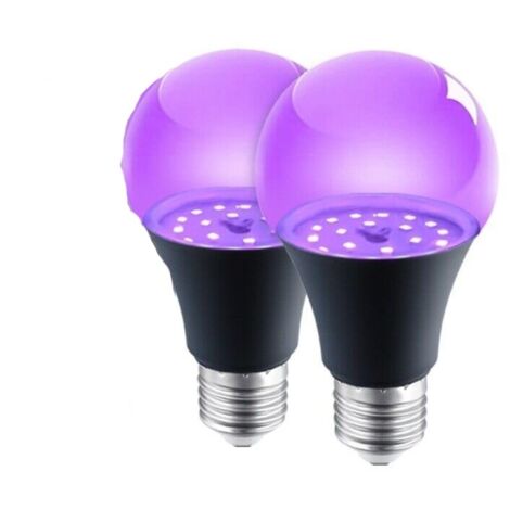 Lampe UV E27 à vis, culot transparent, 395 nm, 18 W, pour décoration d'ambiance fluorescente d'Halloween - Boîtier noir, 12 W - Lot de 2
