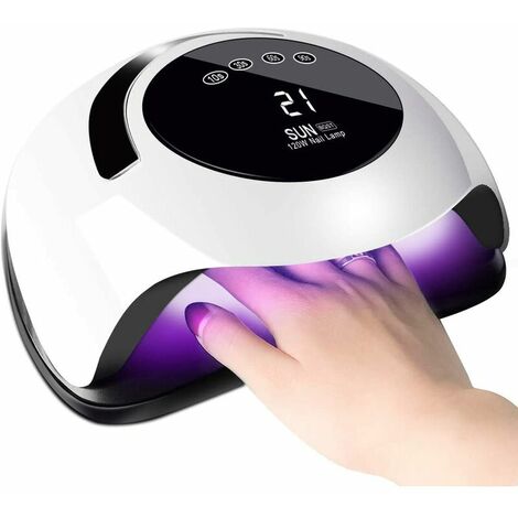 Lampe UV Sèche Ongles, 120W UV LED Séchoir à Ongles Professionnel Automatique, 4 Minuteries 10/30/60/99S, Grand LCD Ecran, Base Aimant Démontable, pour Vernis Semi Permanent, Gel Vernis