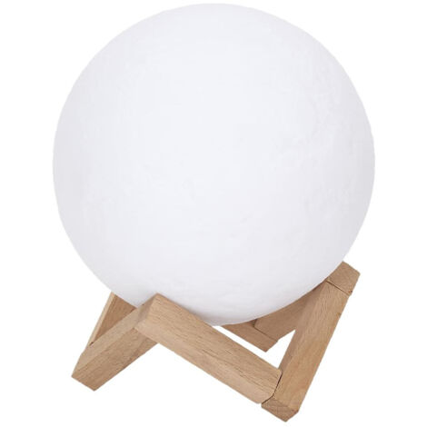 Lampe Veilleuse Tactile Lune 3D Réaliste et Socle Bois