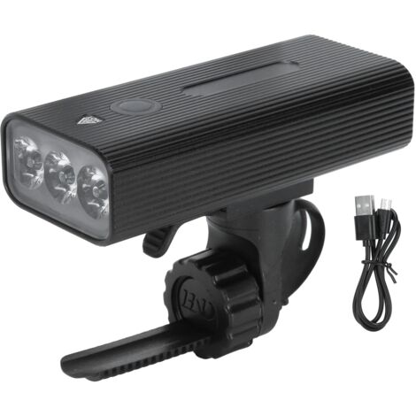 Lampe vélo USB rechargeable 3 LED, éclairage avant et arrière, étanche IPX5, fixation guidon