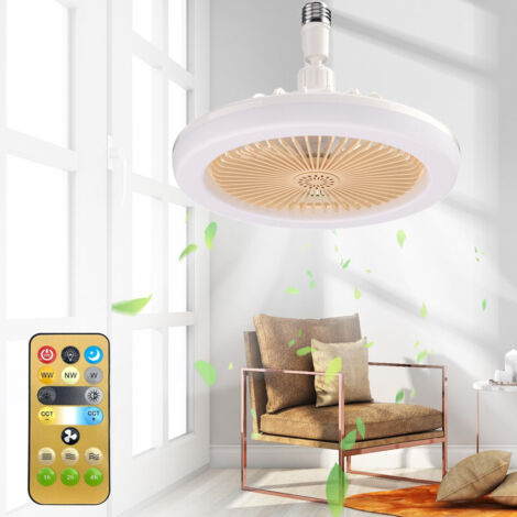 Lampe Ventilateur Plafond,Luminaire Plafonnier Fan ye E27 Lustre Silencieux avec Télécommande, Dimmable, jaune, Économe, pour Chambre