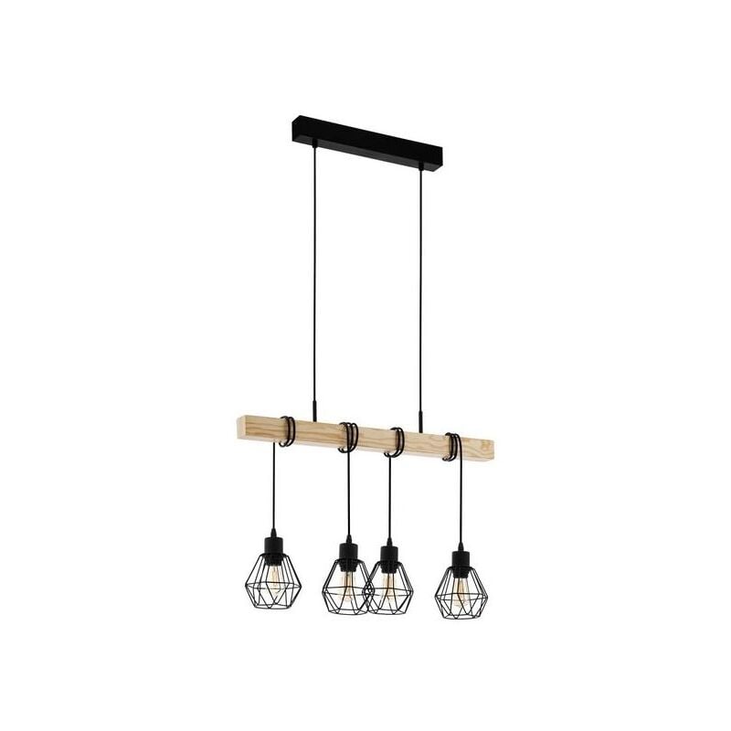 Lampe de plafond 70x20x110 cm en métal noir avec support en bois 220-240 v IP120 Eglo Townshend 5