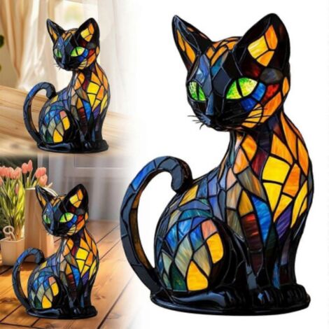 Lampe vintage en forme de chat, en résine teintée, pour les amoureux des animaux. Lampe vintage