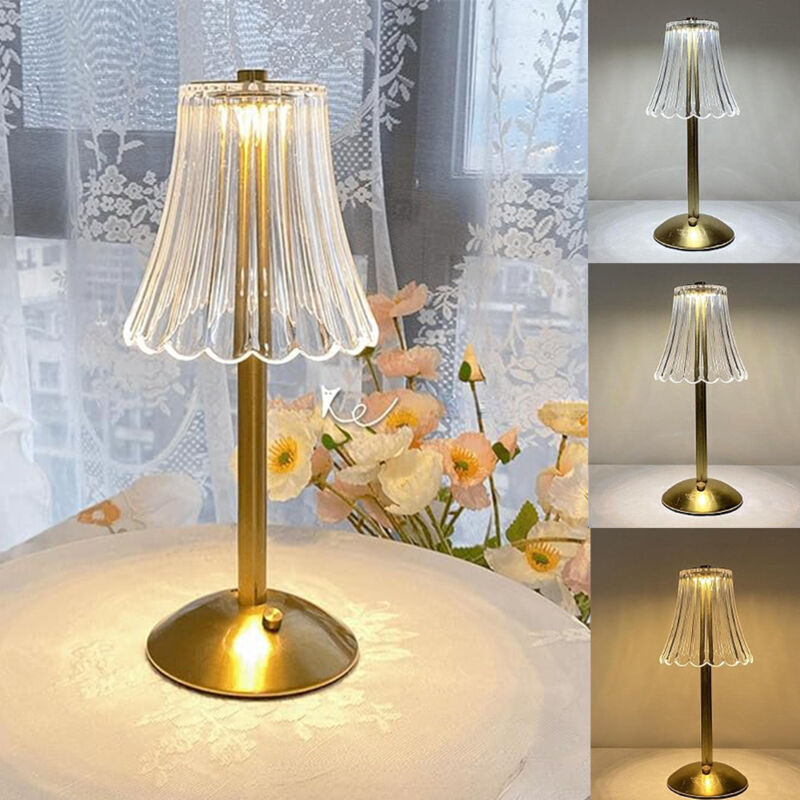 Lampe vintage Lampe à fleurs, Lampe de table de chevet 3 couleurs, Lampe sans fil, Lampes de chevet à intensité variable