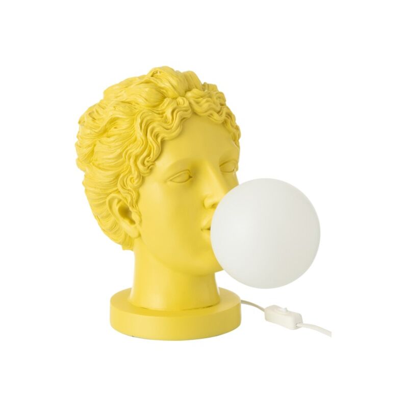Lampe visage en résine jaune 29x21x33 cm
