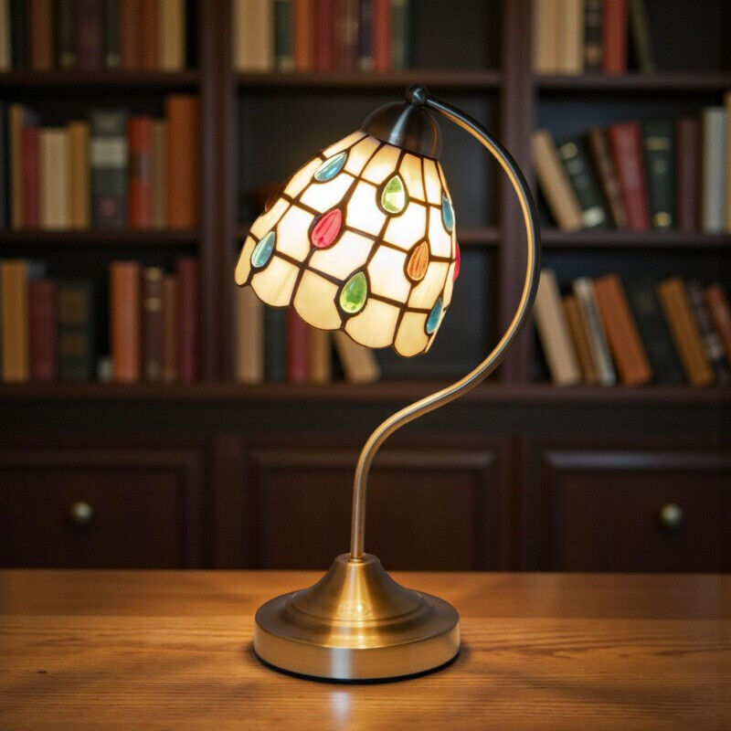 Lampe vitrail Blossom à poser en verre et métal 33x16cm