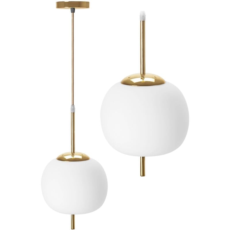 Lampe suspendue APP669-1CP verre boule blanche 20X37 cm or 1-POINTS de lumière E27