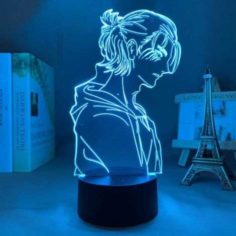 Lampe XTBB-Anime 3D LED Figurine Eren Yeager de L'Attaque des Titans 4 - Décoration de chambre, veilleuse, cadeau d'anniversaire pour enfant (Shingeki No Kyojin) - Commande tactile