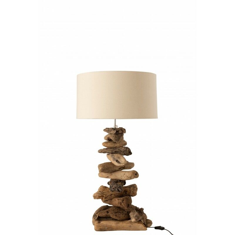lampe avec abat jour et pied morceau de bois en bois naturel 33x34x64 cm - naturel