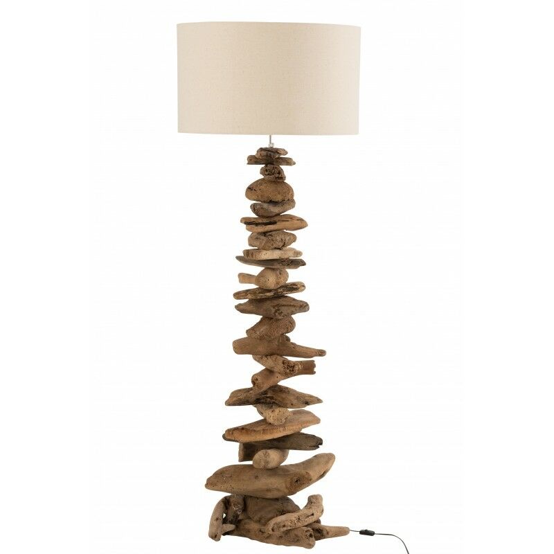 lampe avec abat jour et pied morceau de bois en bois naturel 49x41x170 cm - naturel
