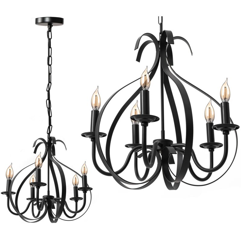 Lampe suspendue APP255-5C chandelier lustre noir 50X50 cm bougies 5-POINTS de lumière E14