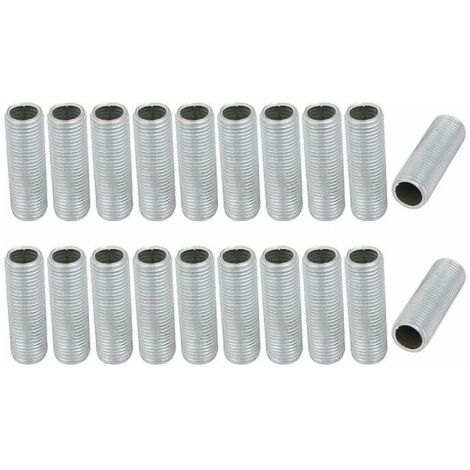 Lampenrohrnippel, M10-Gewinde, 30 mm Oberflächenlänge, hohle Gewindestange für Leuchten, Lampen, Reparaturteil, Hardware für Leuchten, verzinktes Silber, 20er-Packung.