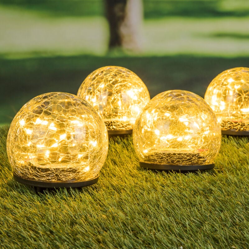 Lampes à boules solaires à del - Lot de 4 / verre craquelé