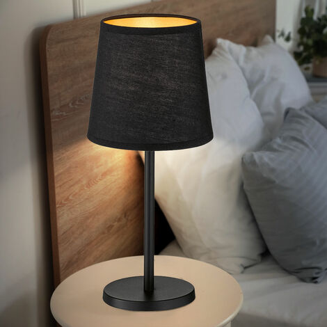 Lampes à poser salon lampe de chevet liseuse Lampe à poser ronde noir, métal chintz doré, 1x E14, DxH 14x30 cm