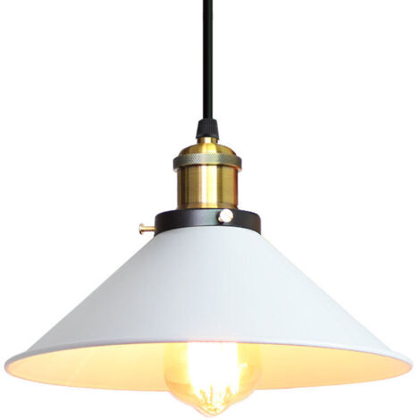 Lampes À Suspension Rétro Plafonnier Industriel Lustre Vintage 220MM E27 (Blanc) Abat-Jour En Métal Pour Loft Restaurant Café Bar