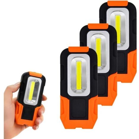 Lampes de Baladeuse a LED Lampe Torche Poche de 3W COB LED Portable Magnetique Piles AAA pas Incluses, Lampe Pliable avec Base Magnétique et Crochet Lot de 3 de Enuotek [Classe énergétique A+]