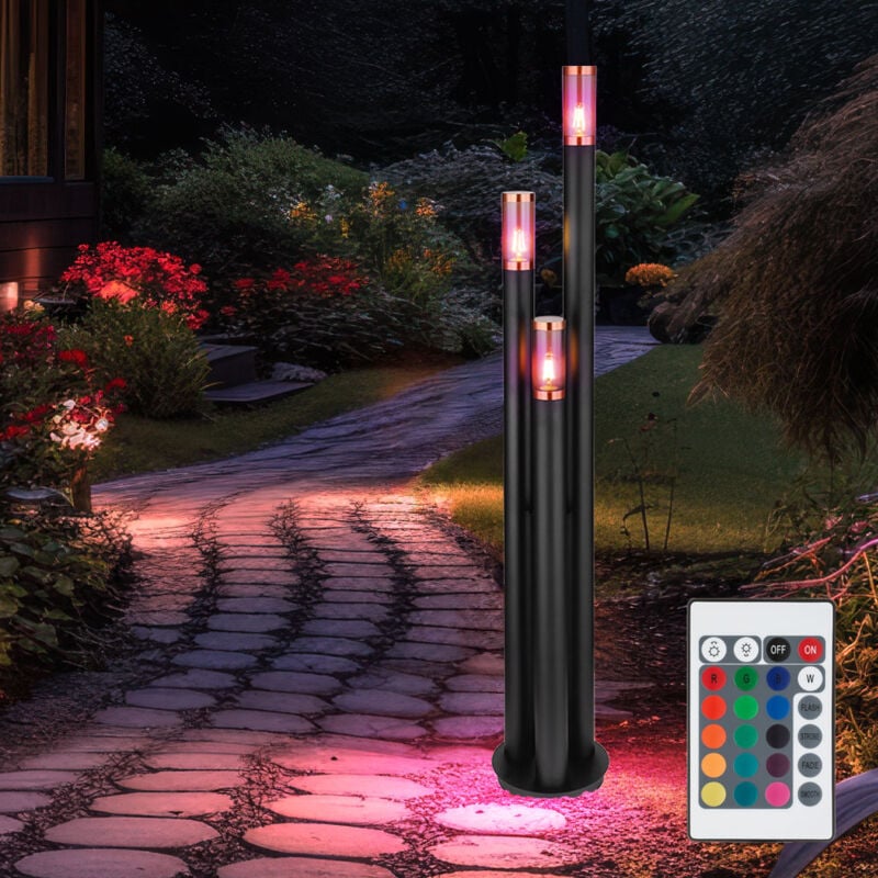 Lampes de chemin d'accès extérieur lampe d'extérieur en acier inoxydable lampadaire lampe de jardin noir, cuivre fumé, télécommande dimmable, 3x led