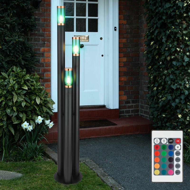 Lampes de chemin d'accès extérieur lampe d'extérieur en acier inoxydable lampadaire lampe de jardin noir, cuivre fumé, télécommande dimmable, 3x led
