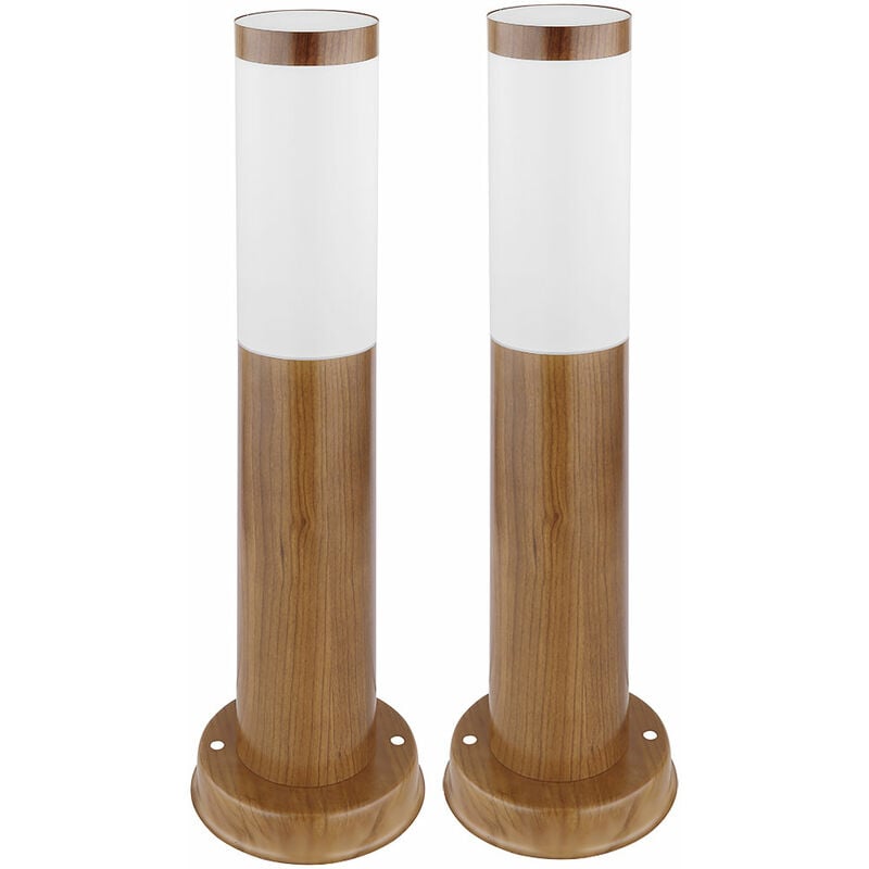 Lampes de chemin d'extérieur en acier inoxydable lampadaire jardin patio lampe debout à l'extérieur, aspect bois opale rustique, 1x E27, DxH 7,6x45