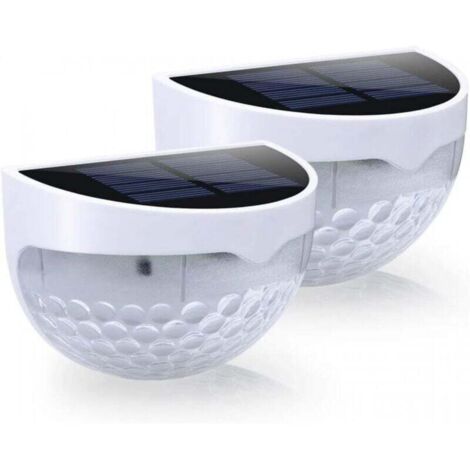Lampes de clôture solaires, lumières de terrasse, éclairage extérieur étanche, lumière chaude 2 pièces (blanc)