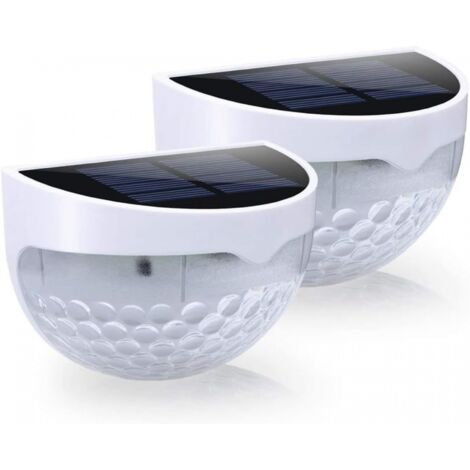 Lampes de clôture solaires, lumières de terrasse, éclairage extérieur étanche, lumière chaude 2 pièces (blanc)
