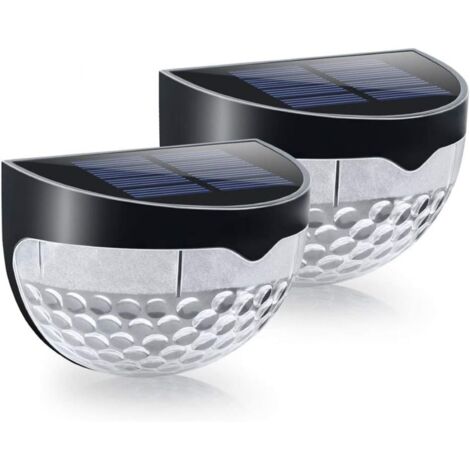 Lampes de clôture solaires, lumières de terrasse, éclairage extérieur étanche, lumière chaude 2 pièces (noir)