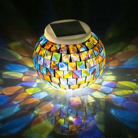 lampe solaire led veilleuse mosaïque verre photophore éclairage