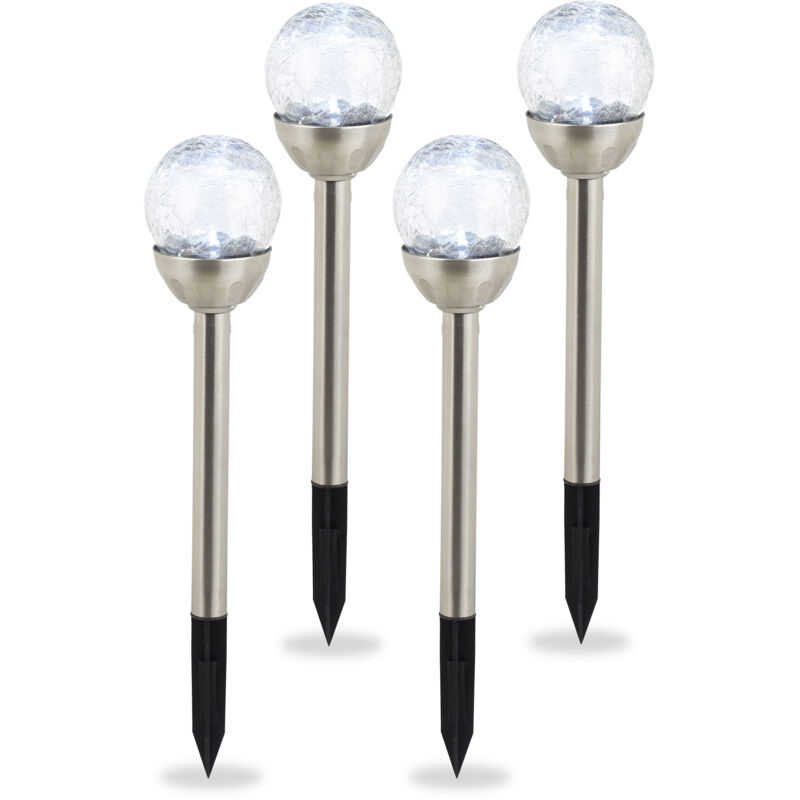 Lampes de jardin Boule de verre en jeu de 4, lampes solaires effet calcin, imperméable, changement de couleur - Relaxdays