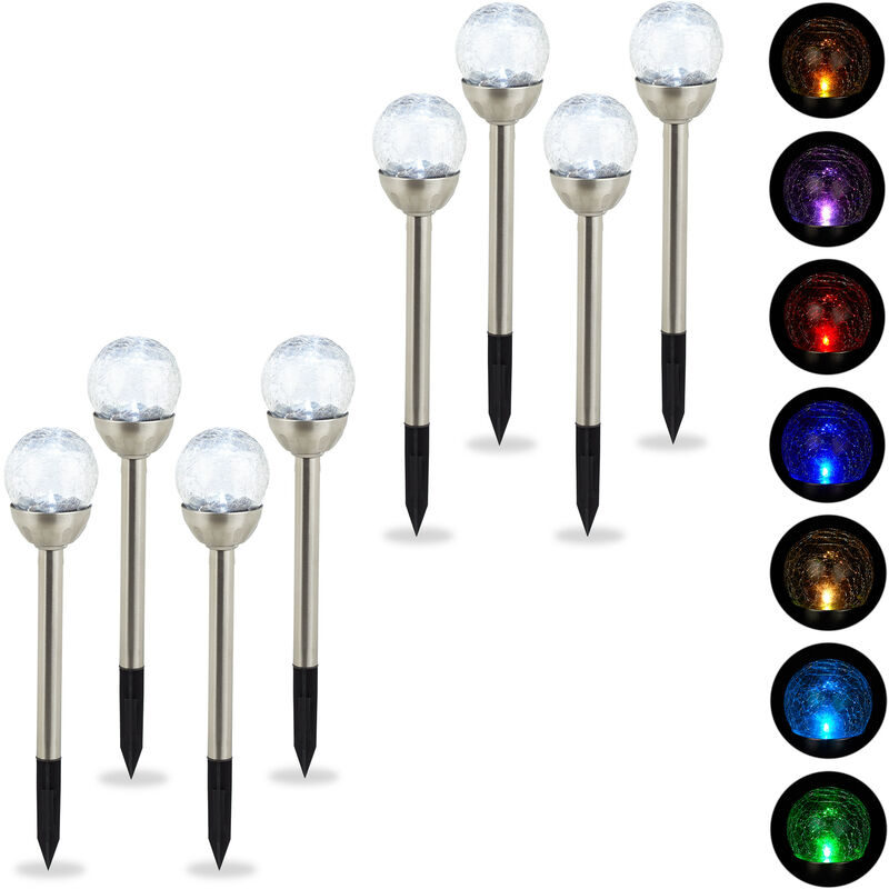 Lampes de jardin, lot de 8, Boule de verre, lampes solaires effet calcin, imperméable, changement de couleur