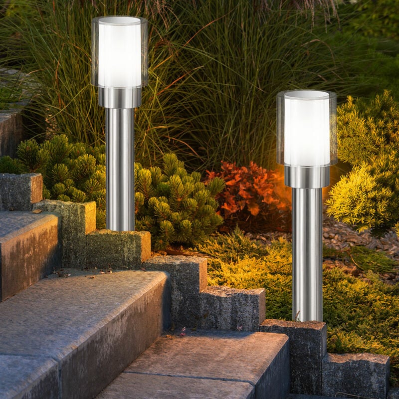 Lampes de jardin extérieur lampe d'extérieur argentée lampadaire éclairage de chemin extérieur moderne, acier inoxydable métal blanc clair, IP54, 1x