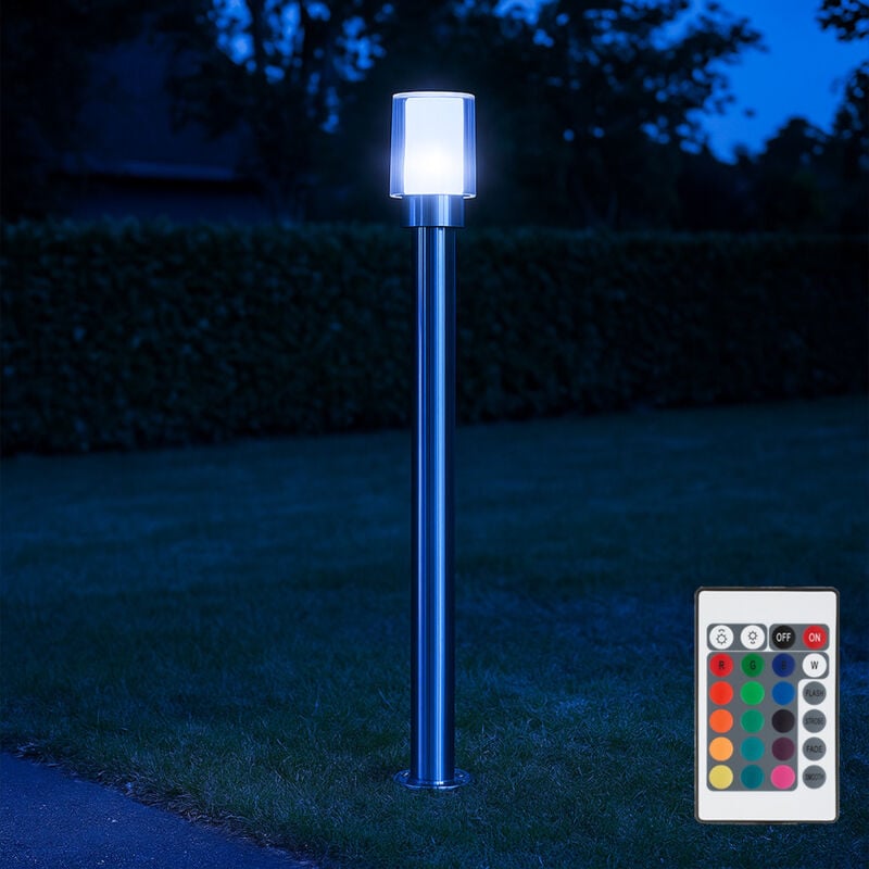 Lampes de jardin extérieur lampe d'extérieur argentée lampadaire éclairage de chemin, télécommande dimmable, acier inoxydable métal blanc clair,