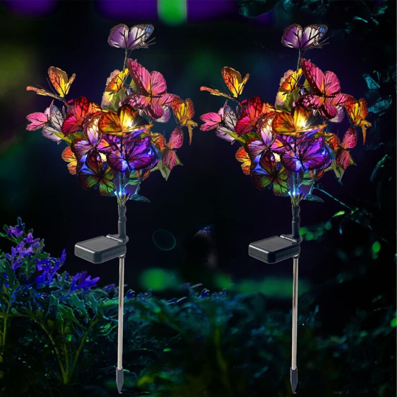 Lampes de Jardin Solaires Extérieur, 2 Pièces Papillon Lumières Solaires Extérieur Eclairage Jardin Déco, Lumière Lampe pour Jardin, Passage,