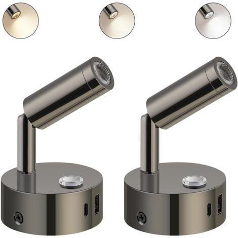 Lampes de lecture LED, lot de 2, à intensité variable (3000K-6000K), avec interface USB A+C, adaptées aux bateaux, voitures et camionnettes.