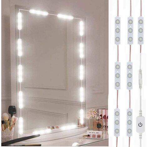 Lampes de miroir de courtoisie à LED, lumière de maquillage de style hollywoodien, LED blanche ultra brillante de 10 pieds, bande de lumières à commande tactile à intensité variable, pour table de maquillage et miroir de salle de bain, miroir non inclus