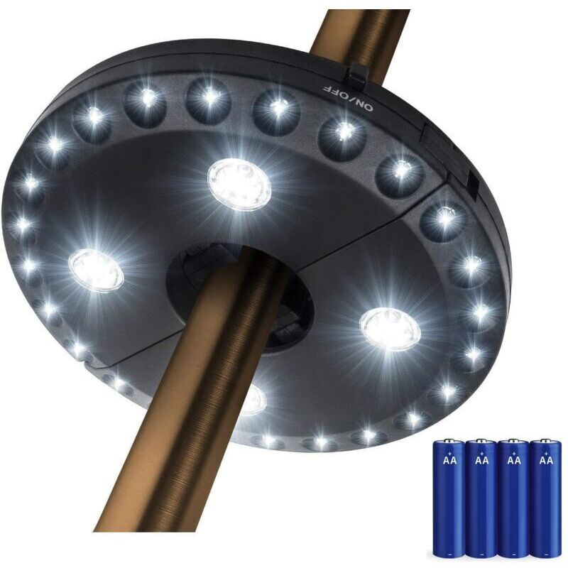 Lampes de parasol Ulisem, 3 modes de luminosité, 28 led 220 lux, alimentées par 4 piles aa, idéales pour le camping, les tentes ou l'extérieur.