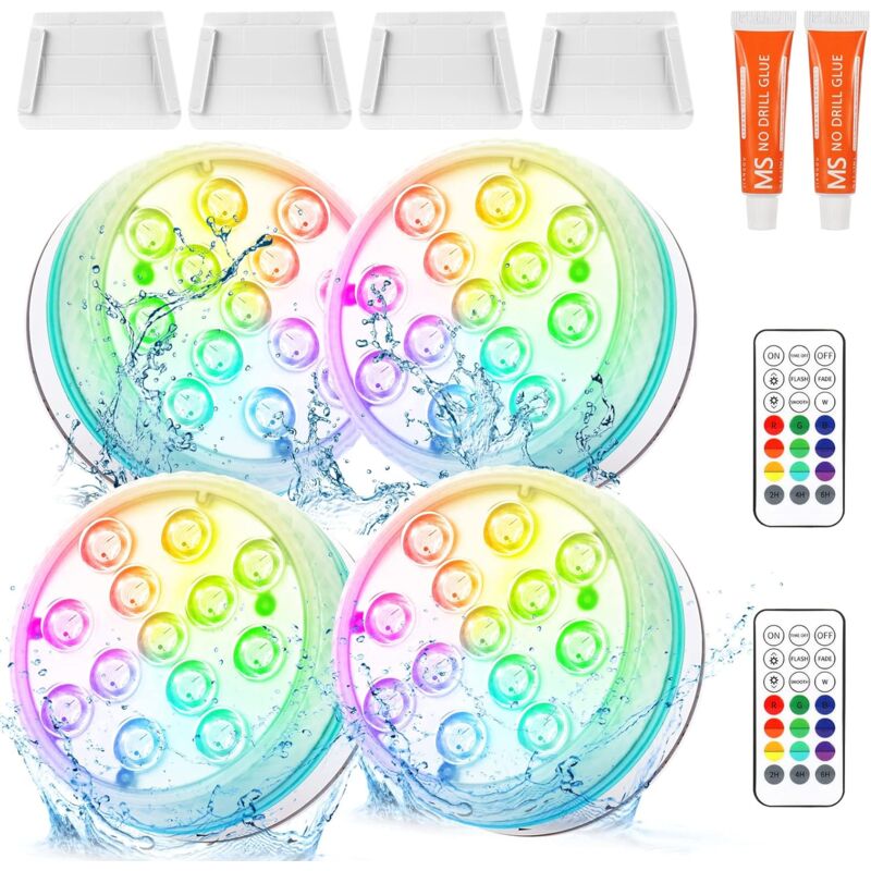 Lampes de piscine LED submersibles avec éclairage télécommandé, étanches IP68, lumières sous-marines pour aquariums, baignoires, étangs (lot de 4
