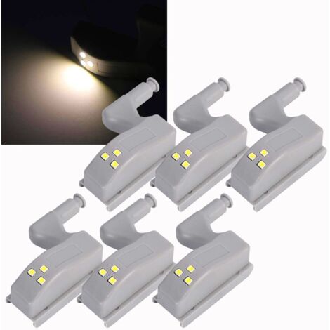 Lampes de placard à LED avec capteur de pression à piles pour armoire, éclairage de charnière, blanc chaud Lot de 6