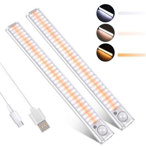 Lampes de Placard à LED - NETBOAT - Lot de 2 - 120 LED - Détecteur de Mouvement - Rechargeable USB