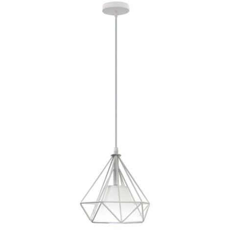 Lampes de Plafond Abat-Jour Lampe Suspension Lustre Cage en Fer Forme Diamant 20cm avec Douille Eclairage Style Industrielle E27 Blanc