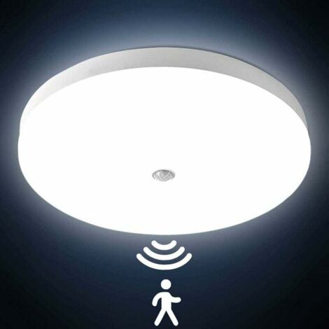 Lampes de Plafond avec détecteur de mouvement 24W 3000LM Plafonnier LED Rond Ultra-mince LED Lampe Imperméable IP56 Luminaire Intérieur Parfait pour Chambre Cuisine Balcon Couloir 40cm