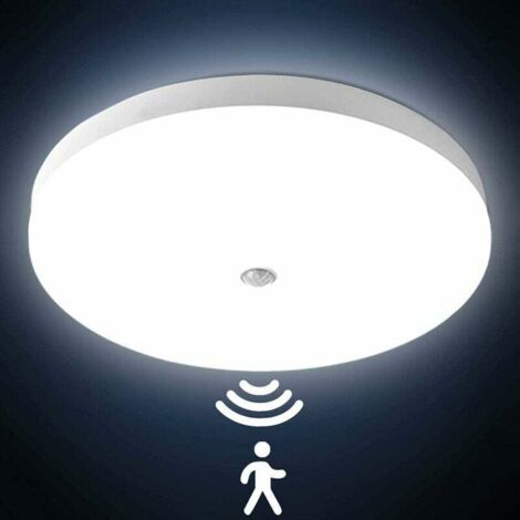 Lampes de Plafond avec détecteur de mouvement 24W 3000LM Plafonnier LED Rond Ultra-mince LED Lampe Imperméable IP56 Luminaire Intérieur Parfait pour Chambre Cuisine Balcon Couloir 40cm