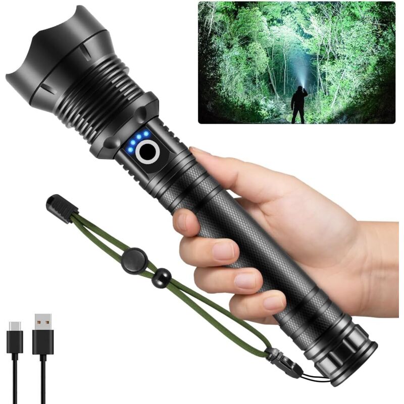 Lampes de poche haute lumens rechargeables, 990000 lumens, focale réglable, 5 modes, super lumineuses. Pour maison, camping.
