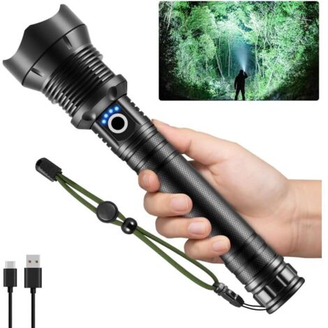 Lampes de poche haute lumens rechargeables, 990000 lumens, focale réglable, 5 modes, super lumineuses. Pour maison, camping.