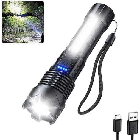 Lampes de poche rechargeables 1 pièce, lampe de poche tactique LED alimentée par batterie, lumière latérale Cob, USB C, étanche