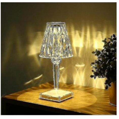 Lampes de table 3 CouleursLED en cristal de diamant Nightlight design italien , veilleuse à chargement tactile USB 3 Couleurs Tactile Dimmable, décoration de chambre à coucher, lampe de table de burea