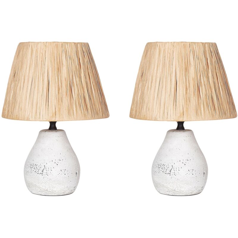 Beliani - Lampes de Table en Céramique Blanche et Papier Abat-Jour Conique 31 cm de Chevet Lot de 2 Arwadito