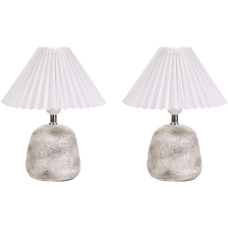 Beliani - Lampes de Table en Céramique Gris Clair Synthétique Abat-Jour Conique 32 cm de Chevet Lot de 2 Zeyi