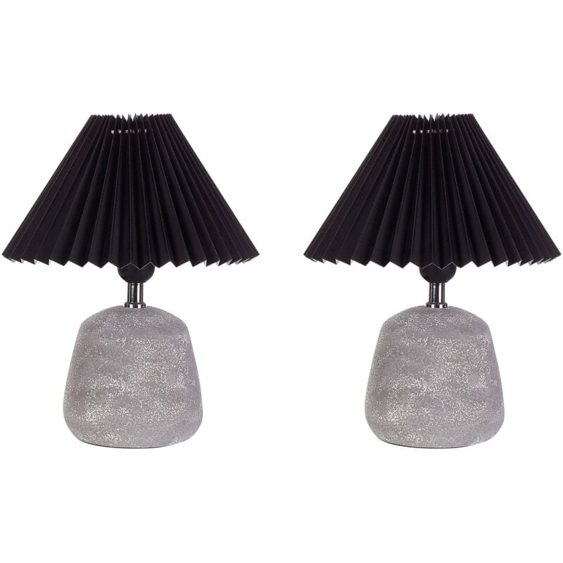 Beliani - Lampes de Table en Céramique Grise et Synthétique Abat-Jour Conique 32 cm de Chevet Lot de 2 Zeyi