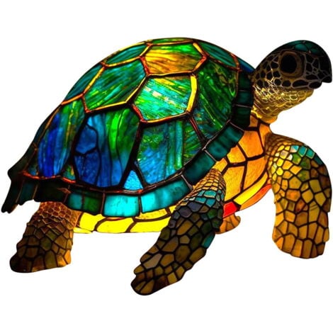 YOZHIQU Lampes de table en forme d'animaux, veilleuses vintage en vitrail représentant un loup, un cheval, un dauphin, un hibou et une tortue, lampes de chevet en résine teintée, décorations de chambre